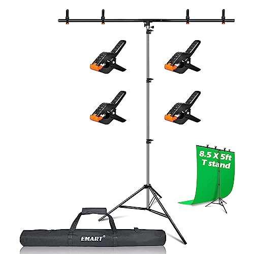 EMART T Form Hintergrund Ständer Hintergrundsystem, 1,5mx2,6m Fotohintergrund Ständer mit 4 Federclips, Tragetasche für Fotostudio, Porträt und Produktfotografie