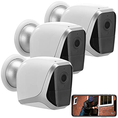 VisorTech Outdoorkamera: 3er-Set 2K-WLAN-IP-Kamera mit Akku, App, 1 Jahr Stand-by, 3 MP, IP65 (WLAN-Überwachungskamera Akku)