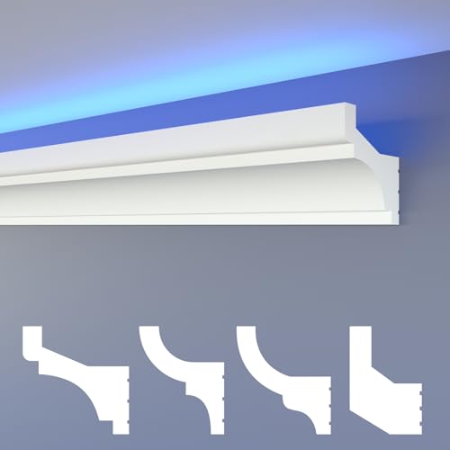 HEXIMO LED Stuckleisten klassisch, XPS Styropor indirekte Beleuchtung Wand- & Deckenleisten Lichtleisten Beleuchtung Styropordeckenleisten (30.6 Meter HLED 3)