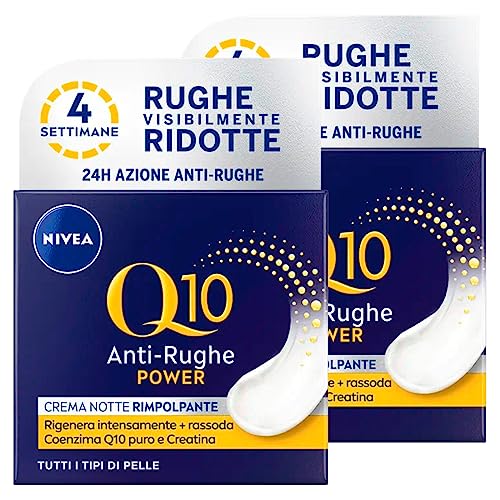 Nivea Q10 Power Nachtcreme gegen Alter 24 Stunden Feuchtigkeitsspendende Anti-Falten-Regeneration mit Kreatin und Coenzym Q10-2 Dosen 50 ml