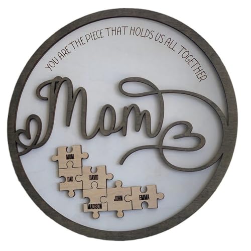 Personalisiertes Holzpuzzle, Muttertags-Puzzle-Schild, personalisiertes Geschenk für Mutter, Sie sind das Stück, das uns zusammenhält, Mutter-Puzzleteil, individuelles Puzzle-Namensschild, beste