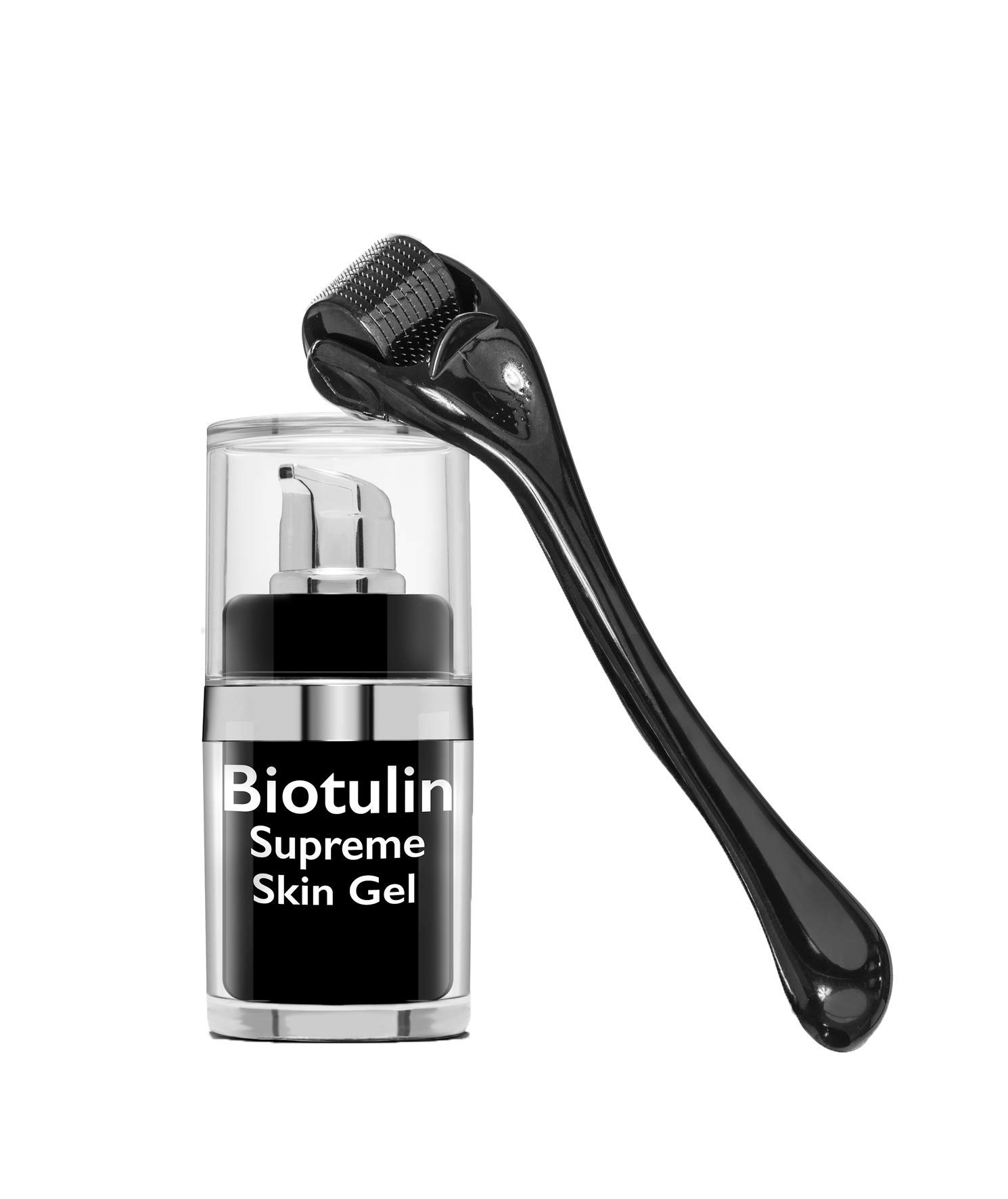 Biotulin Supreme Skin Gel (15ml) + Dermaroller | Anti-Falten Serum mit Hyaluronsäure und Spilanthol | Reduziert Falten in 1 Stunde | Spendet Feuchtigkeit | 540x 0,3mm Chirurgenstahl-Mikronadeln