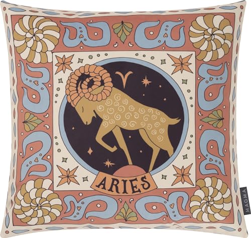MAGMA Sternzeichen Kissenhülle Tierkreiszeichen beidseitig Bedruckt 45x45cm samtig weich Wendekissenhülle Astrologie (Widder)