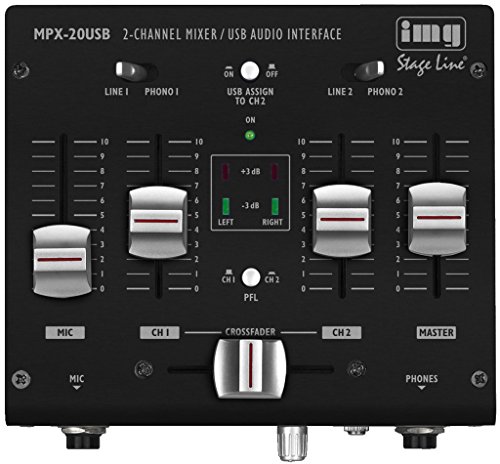 IMG STAGELINE MPX-20USB 3-Kanal-Stereo-DJ-Mischpult mit USB-Schnittstelle, Audio-Console mit USB-Audio-Interface, Mixing-Console mit stabilem und kompaktem Metallgehäuse, in Schwarz