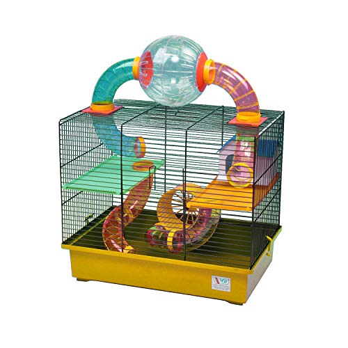 decorwelt Hamsterkäfige Gelb Außenmaße 49x32,5x62 Nagerkäfig Hamster Plastik Kleintier Käfig mit Zubehör