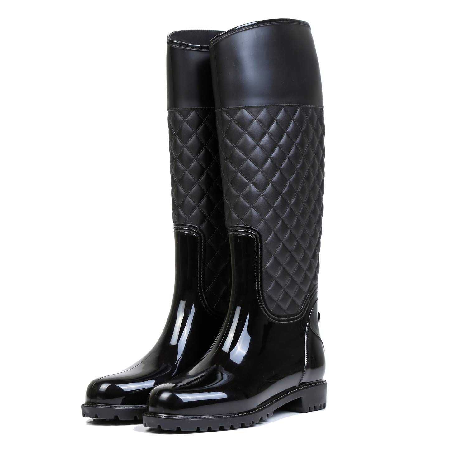 AONEGOLD Aongold Regenstiefel, Damen, Gummistiefel, hoch, Wellington Boots Schuhe wasserdicht, Schwarz - Schwarz - Größe: 40 EU