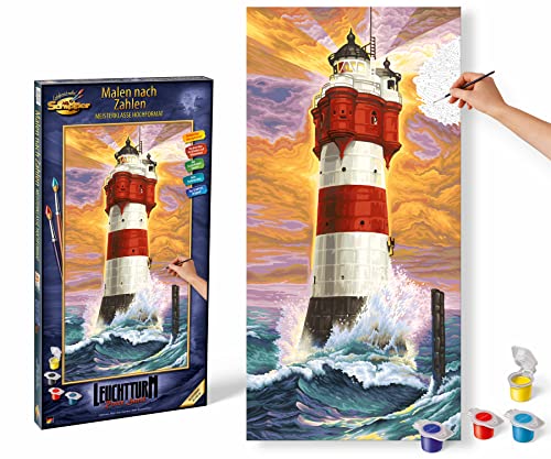 Schipper 609220399 Malen nach Zahlen, Leuchtturm Roter Sand - Bilder malen für Erwachsene, inklusive Pinsel und Acrylfarben, 40 x 80 cm