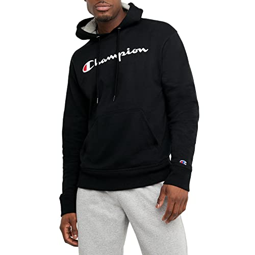 Champion Herren Graphic Powerblend Fleece Hood Sweatshirt, Schwarz Script, Large