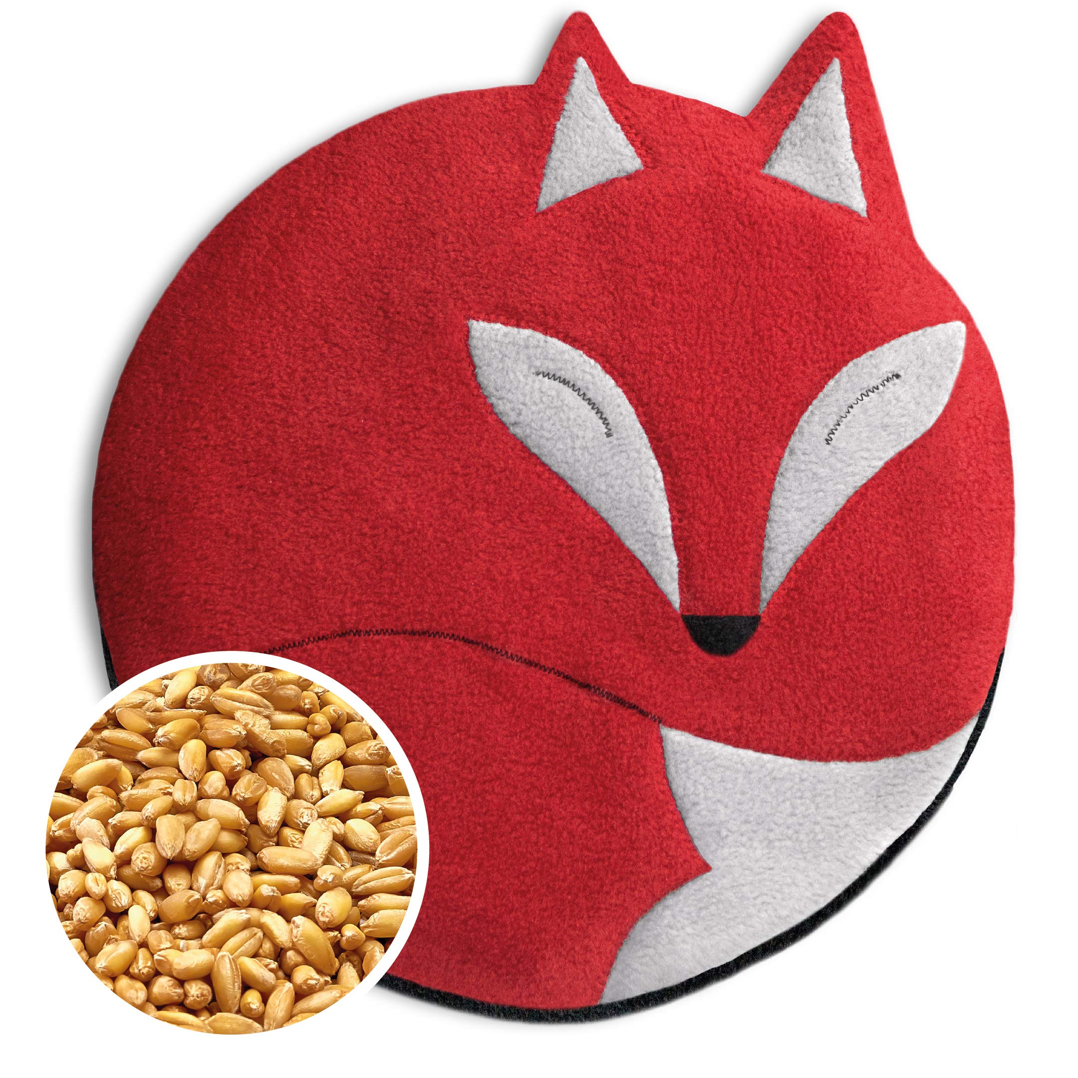 LESCHI Wärmekissen - 4 Kammer Körnerkissen für Mikrowelle - Tier Fuchs Rot - anschmiegsames Getreidekissen mit Bio Weizen - ideal als Wärmespender im Winter und für den Bauch