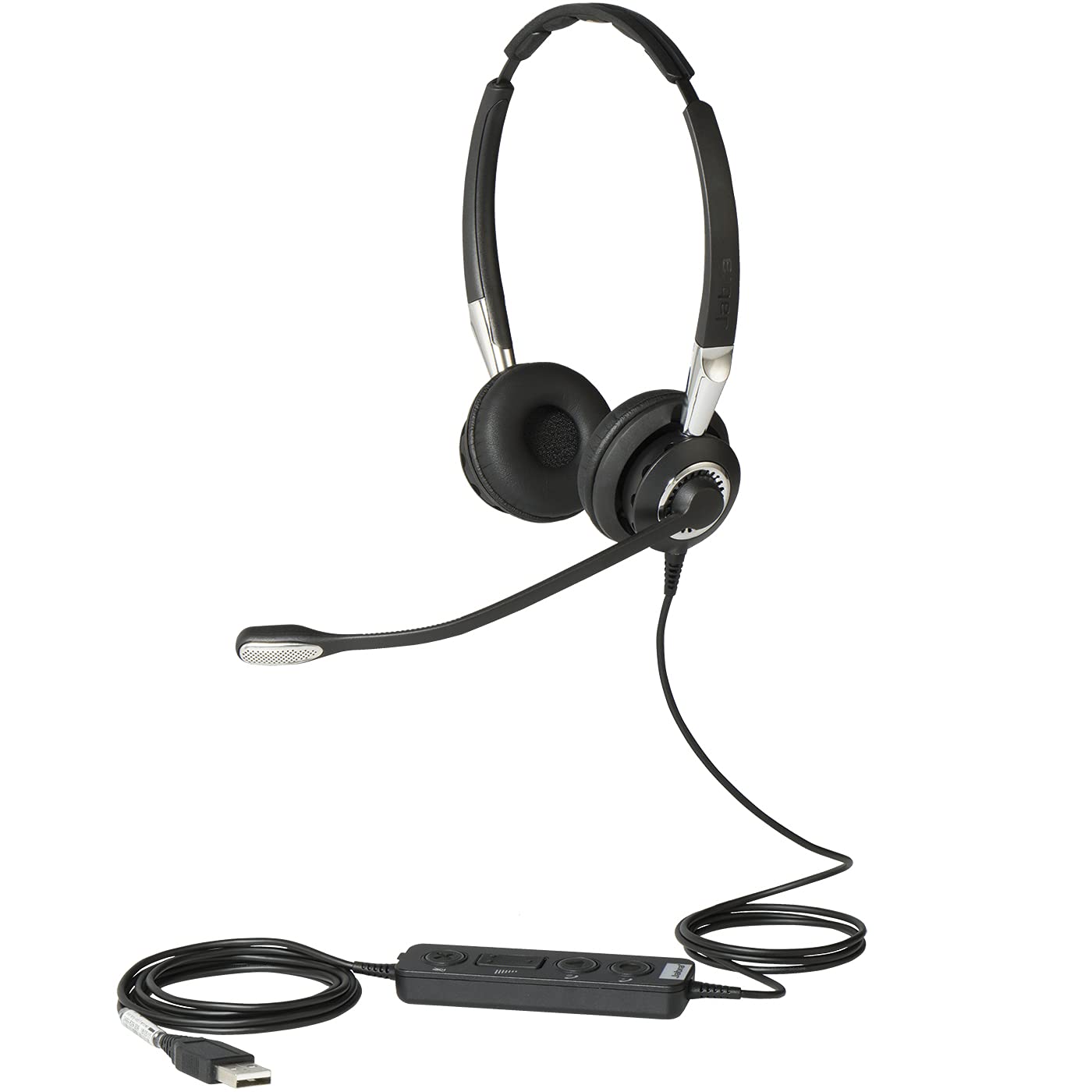 Jabra Q711383 Biz 2400 II Duo USB leistungsfähiges Call-Center-Kabel-Headset für MS Skype for Business, Controller mit programmierbaren Tasten, NC