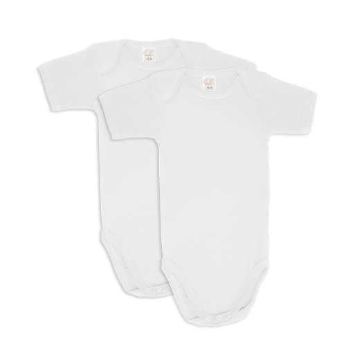 WELLYOU, 2er Set Kinder Baby-Body Kurzarm-Body, klassisch weiß, für Jungen und Mädchen, Feinripp 100% Baumwolle, Größe 128-134
