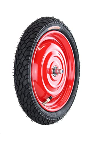 Set: Scheibenrad, Felge 12,5 Zoll mit 8mm Achse, Rot mit Reifen und Schlauch (Dunlop, Fahrradventil), fertig montiert für Anhänger, DDR Handwagen, Laufrad
