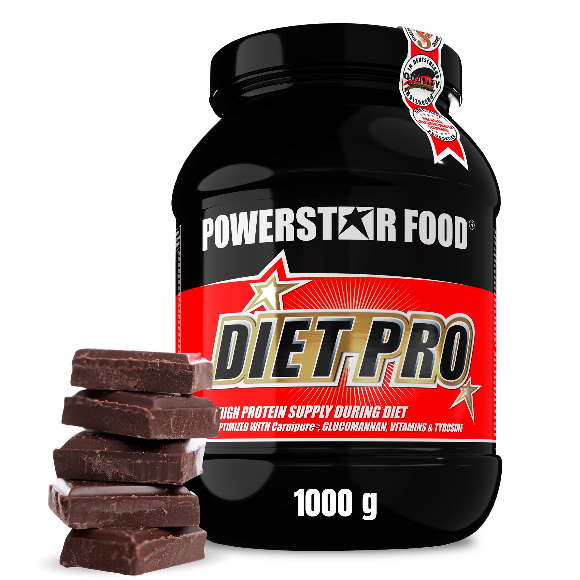 Powerstar Diet Pro 1kg | Diät-Protein-Pulver | Deutscher Herstellung | Mehrkomponenten-Protein-Pulver | Konservierung der Muskelmasse | Sättigender Diät-Eiweiß-Shake mit Glucomannan | Chocolate