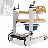 HPDOM Patientenlifter-Transferstuhl,Adjustable Lifting Bath Mobile Commode Rollstuhl Wheelchair with Toilet Seat, Patienten Transfer Lift Dusche Stuhl mit Toilette für Behinderte