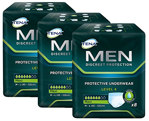 TENA MEN Level 4 - Einweg Schutzunterwäsche für Männer mit mittlerer bis starker Blasenschwäche/Inkontinenz - saugstark & diskret - 24 Hygiene-Einlagen (3 x 8 Stück) - Vorteilspack