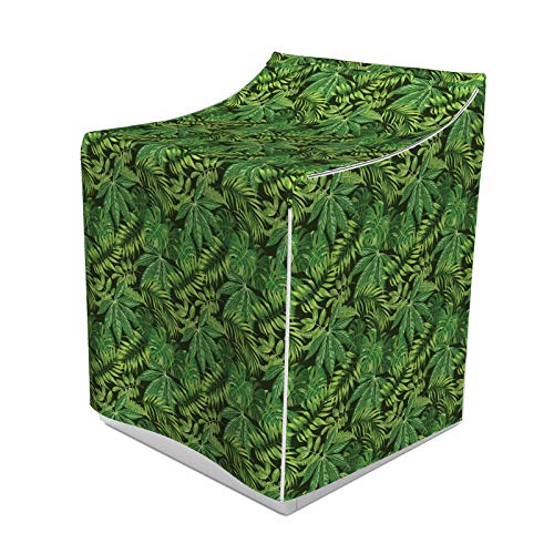 ABAKUHAUS Exotisch Waschmaschienen und Trockner, Repetitive Tropical Muster mit verschiedenen Arten Grün-Töne Jungle Leaves, Bezug Dekorativ aus Stoff, 70x75x100 cm, Evergreen Multicolor