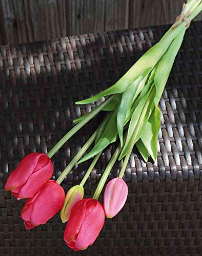 artplants.de Tulpenstrauß künstlich LONA, pink-grün, 45cm, Ø15cm - Kunstblumenstrauß/Textilblumen