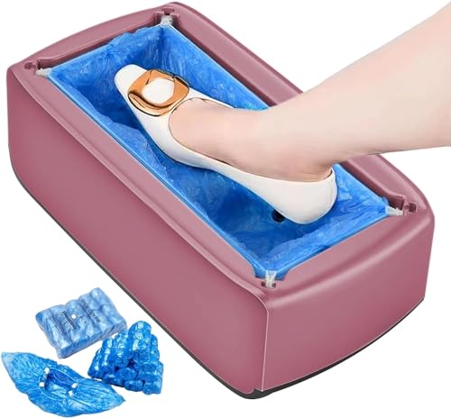 Schuhüberzug Maschine Überschuhautomat mit Kunststoff Wasserdicht mit 100 Schuhüberzieher Automatischer Schuhüberzug Spender für Luxuswarentheken (Schuhüberzieher Maschine Pink)