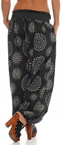 Malito Damen Pumphose mit Print | leichte Stoffhose inkl. Gürtel | Bequeme Freizeithose | Haremshose - lässig 3481 (dunkelgrau)