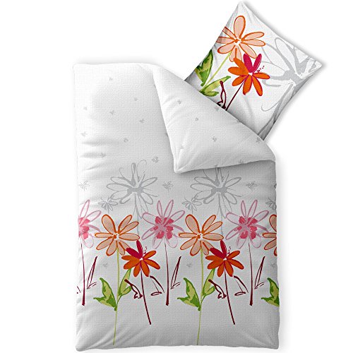CelinaTex Enjoy Bettwäsche 155 x 220 cm 2teilig Baumwolle Bettbezug Seersucker Ayana Blumen Weiß Rot Grün
