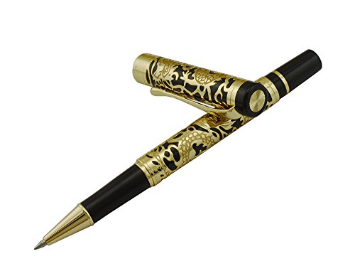 Jinhao 5000 Tintenroller, Golden mit Black Century Dragon geprägter Kugelschreiber, Kalligraphie-Stifte, glatte Signatur- und Sammelstifte, Business-Geschenk-Stift für Männer und Frauen