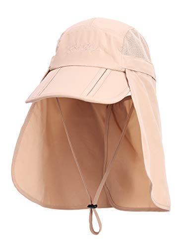 Kinder Jungen Mädchen Safari Cap mit extra langem Nackenschutz Anti UV Abklappbar Baseball Mütze für Camping Outdoor für Kopfumfang 50-54 cm - Khkai