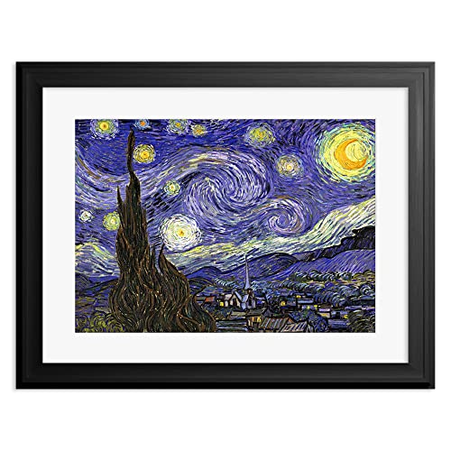 Wee Blue Coo Van Gogh Starry Night Old Master Mounted Art Print Premium Framed Poster Wall Decor 12X16 Inch Spoon Moulding