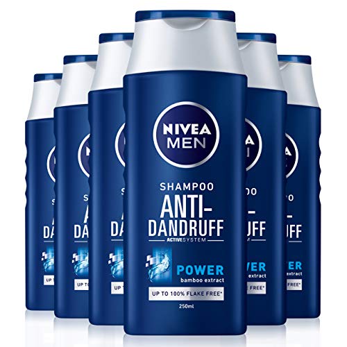 Nivea Men Anti-Schuppen Kraft-Shampoo, 6er-Packung (6 x 250 ml), tägliches Shampoo zur Schuppen-Behandlung für Männer, Anti-Schuppen-Shampoo, entfernt bis zu 100% der sichtbaren Schuppen