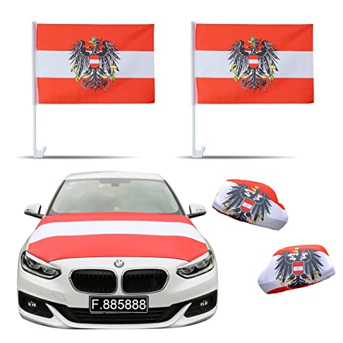 Sonia Originelli AUT-Fan-Paket EM Österreich Austria Fußball Flaggen Außenspiegel Motorhaubenüberzug Größe Fan-Set-10-XL