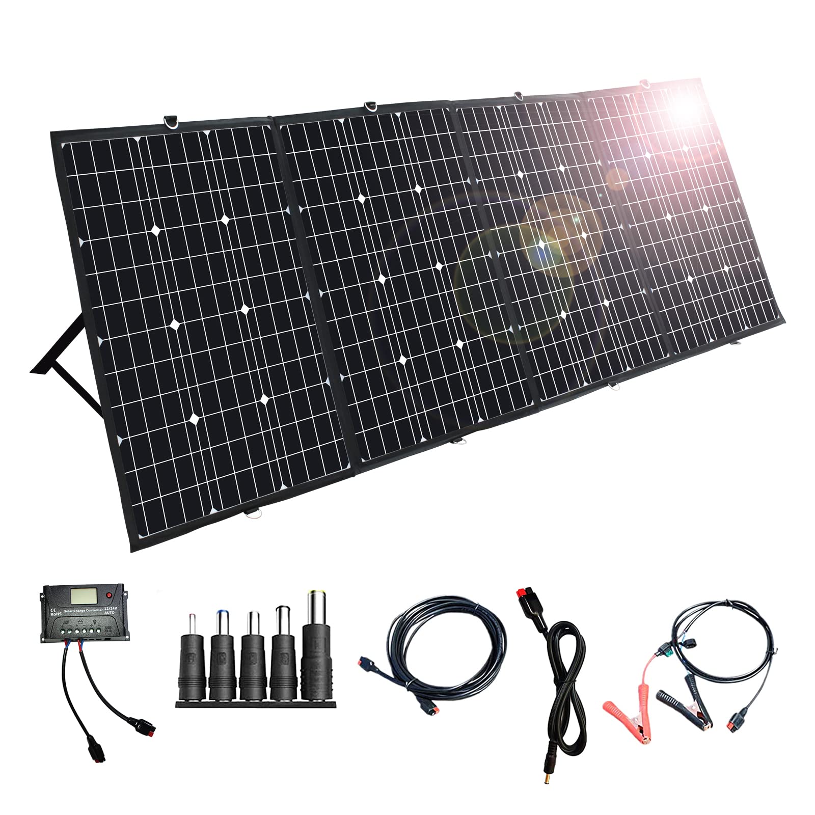 Faltbares Solarpanel 240W mit 20A Controller-240W Tragbares Solarpanel für tragbare Kraftwerke und RV-Batterien Camping-Handys Laptop,12V/24V Monokristallin (hohe Effizienz) Ladegerät-USB-Ausgängen