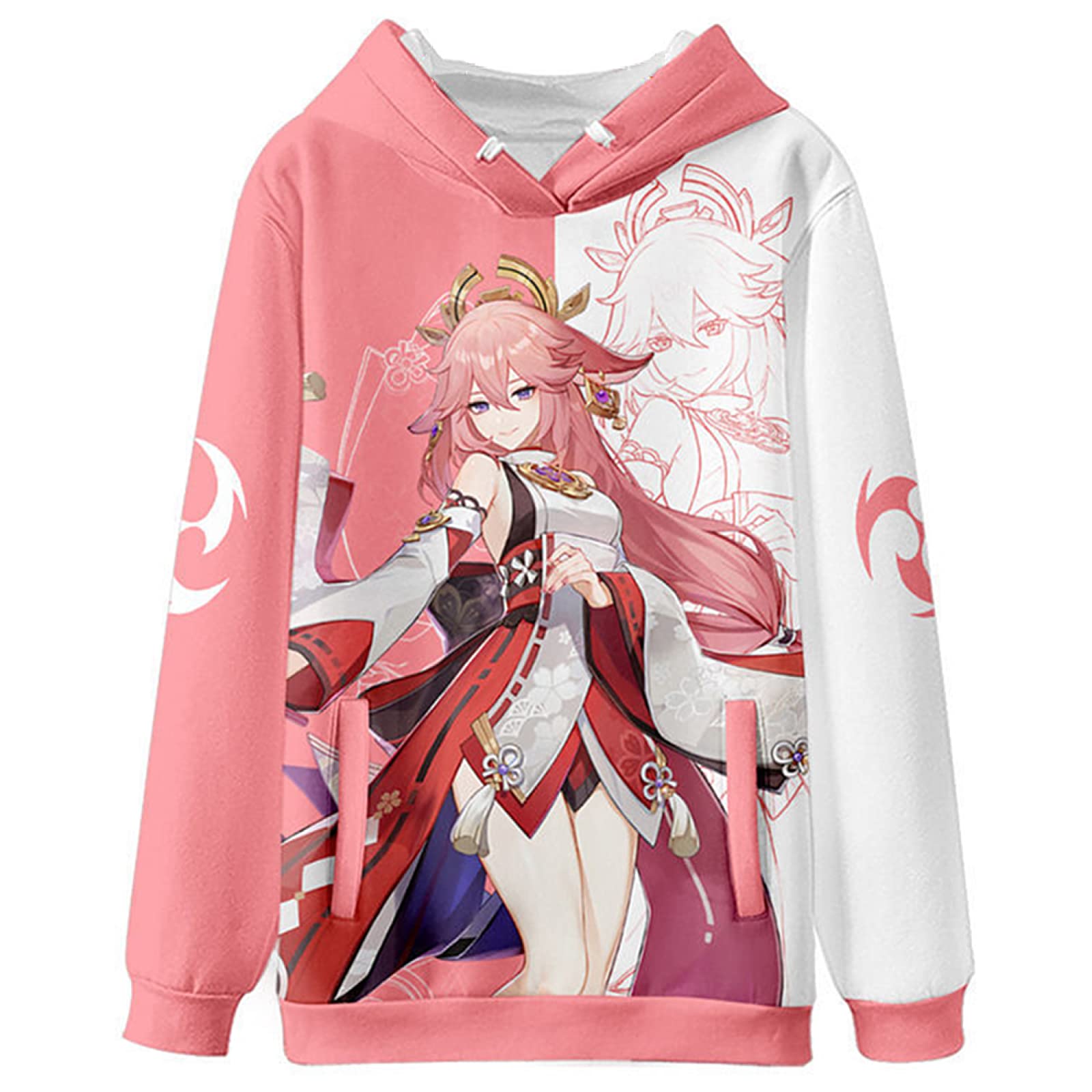 Game Genshin Impact Cosplay Yae Miko Hoodie, 2022 Unisex 3D Printing Sweatshirt für Yae Miko Fans, rose, XS