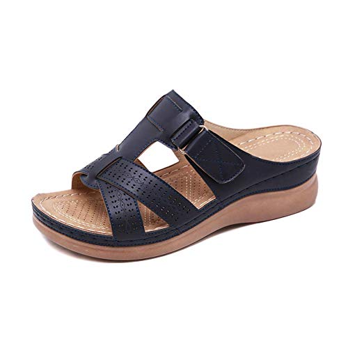 Lanbowo Damen Premium Orthopädisch Offene Zehen Sandalen Vintage rutschfeste Atmungsaktiv für den Sommer - Schwarz, 37