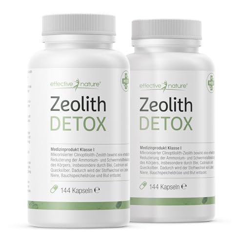 effective nature Zeolith Detox, zertifiziertes Medizinprodukt zur Bindung von Schwermetallen, natürliche Mineralerde, Produziert in Deutschland, bei Entschlackungs- und Darmkuren, 2 x 144 Kapseln