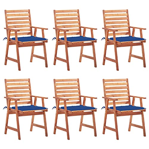WRJENFSC Esszimmerstühle für die Terrasse Outdoor-Rasenstuhl Bistro-Stuhl Liegestuhl Garten-Essstühle 6 STK. mit Kissen Massivholz Akazie Geeignet für Rasen, Strand, Swimmingpool, Garten