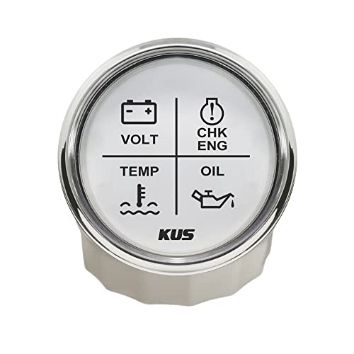 KUS 4 LED Motoralarmanzeige Meter Volt Wassertemperatur Öldruck CHK ENG 52mm 12V 24V (weiß)