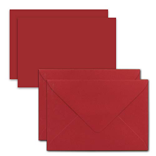 150x Karte mit Umschlag Set aus Einzel-Karten DIN A7-10,5x7,3 cm - Rosenrot (Rot) mit Brief-Umschlägen C7 Nassklebung ideale Geschenkanhänger