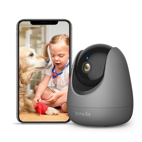 Tenda CP3 Überwachungskamera Innen, 360°schwenkbare WLAN IP Kamera mit 2-Wege-Audio (1080p, 12m Nachtsicht, Bewegungsmelder, Ton & Licht Alarm, Push-Nachricht, Haustierkamera für Hund & Katze) -Gray