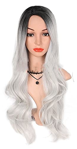Wig For Women Long Wavy Ombre Wigs Middle Part Colored Wigs Heat Resistant Synthetic Wig Charming for Daily (Color : Grey)