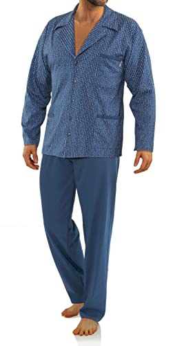 sesto senso Eleganter Herren Schlafanzug Lang zum Knöpfen 100% Baumwolle Pyjama mit Knopfleiste Dunkelblau 2636/01 L