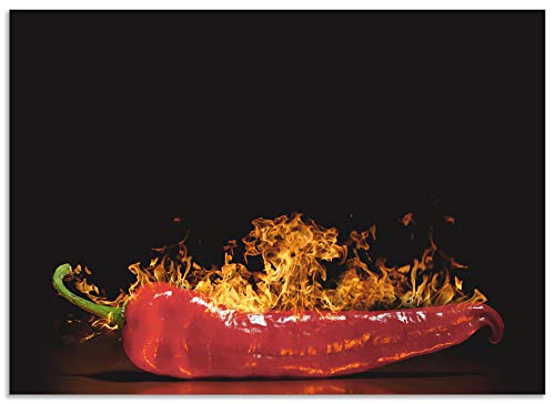 Artland Spritzschutz Küche aus Alu für Herd Spüle 70x50 cm Küchenrückwand mit Motiv Essen Lebensmittel Gewürze Chili Flammen Modern Dunkel Rot S7PR