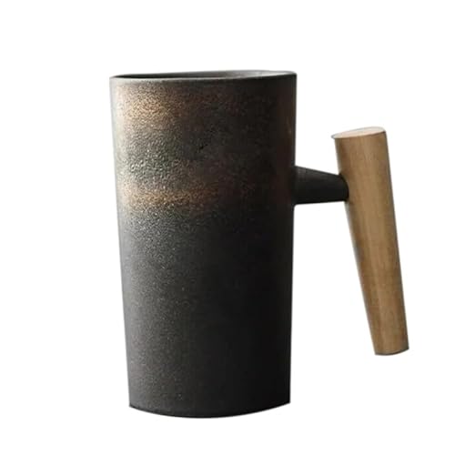 Nordic Earth Tassen, Tasse, Kaffeetasse, handgefertigt, Keramik, Retro-Steinzeug, Holzgriff, 201–300 ml, for Kaffee zu Hause im Büro (Color : A)