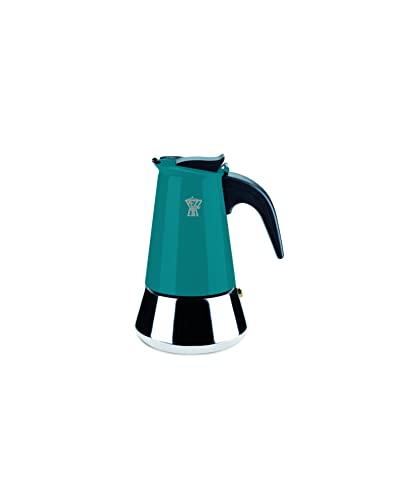 PEZZETTI, Steelexpress Espressokocher mit 6 Tassen aus Edelstahl, ergonomischer Griff, hitzebeständig, geeignet für alle Kochflächen, geeignet für Induktion, Farbe Grün