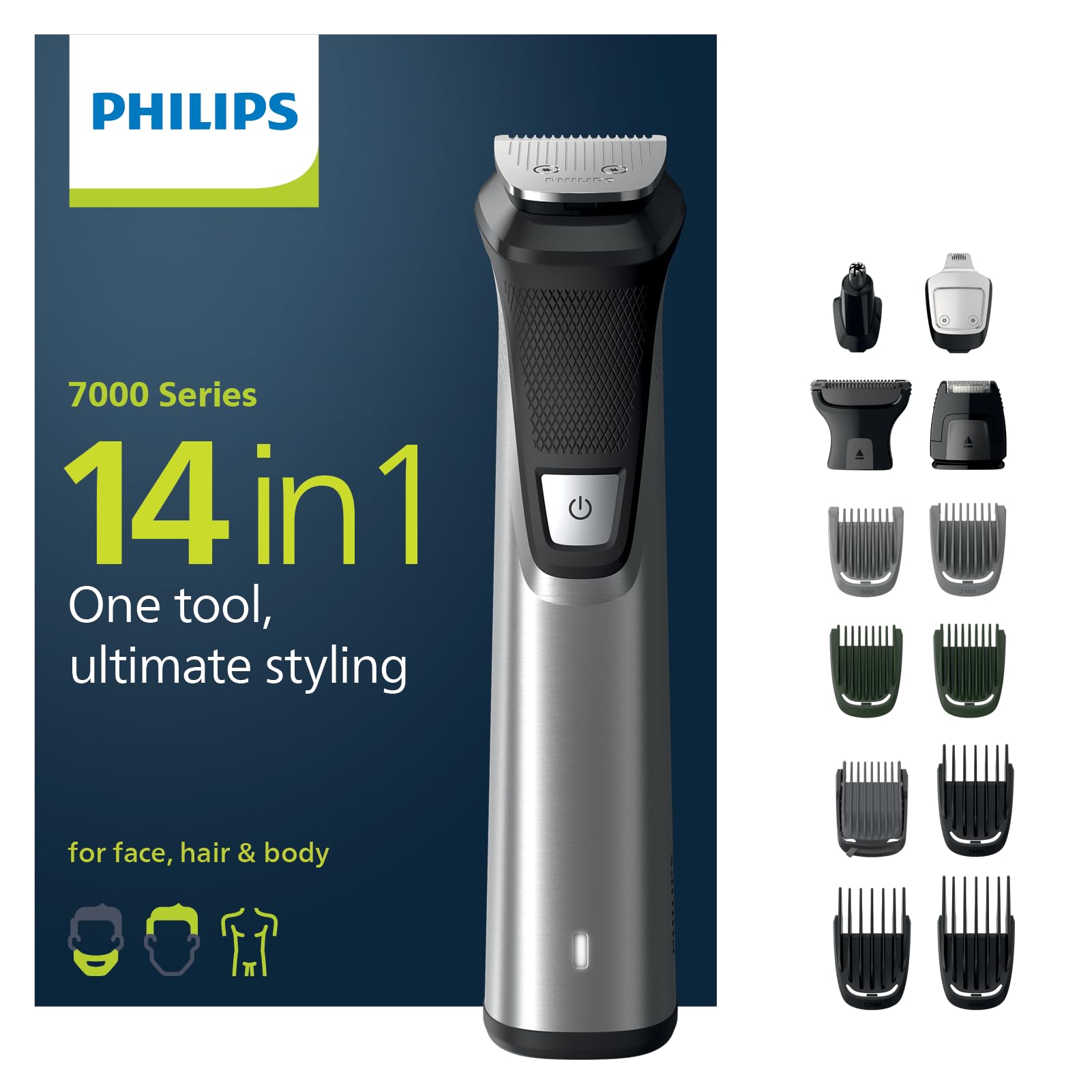 Philips Multigroom Series 7000 14-in-1, für Gesicht, Haare und Körper mit DualCut-Technologie (Modell MG7745/15)