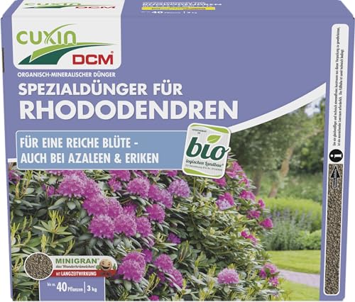 "CUXIN DCM Spezialdünger für Rhododendron, Azaleen, Eriken - Spezialdünger - Mit MINIGRAN® TECHNOLOGY - Bio - organisch-mineralischer Dünger - 3 kg für ca. 40 Pflanzen "