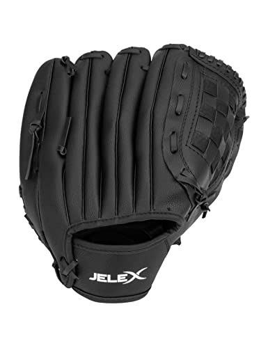 JELEX Safe Catch Baseball Handschuh Links für Rechtshänder (Schwarz)