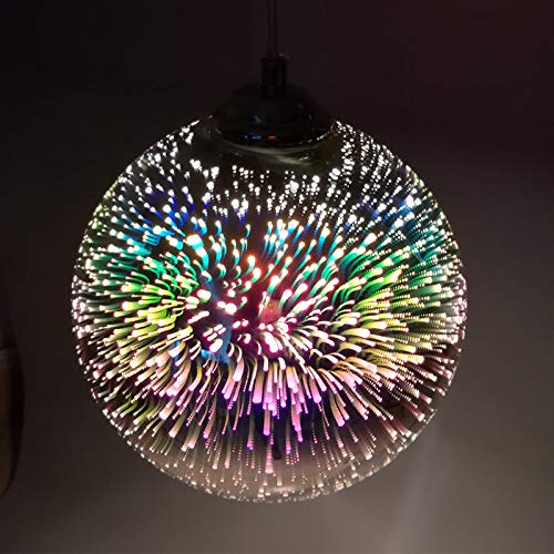3D Bunte Kronleuchter LED Pendelleuchten Spiegel Glaskugel Feuerwerk Lampenschirm E27 Basis Pendelleuchte 20CM(Silber)