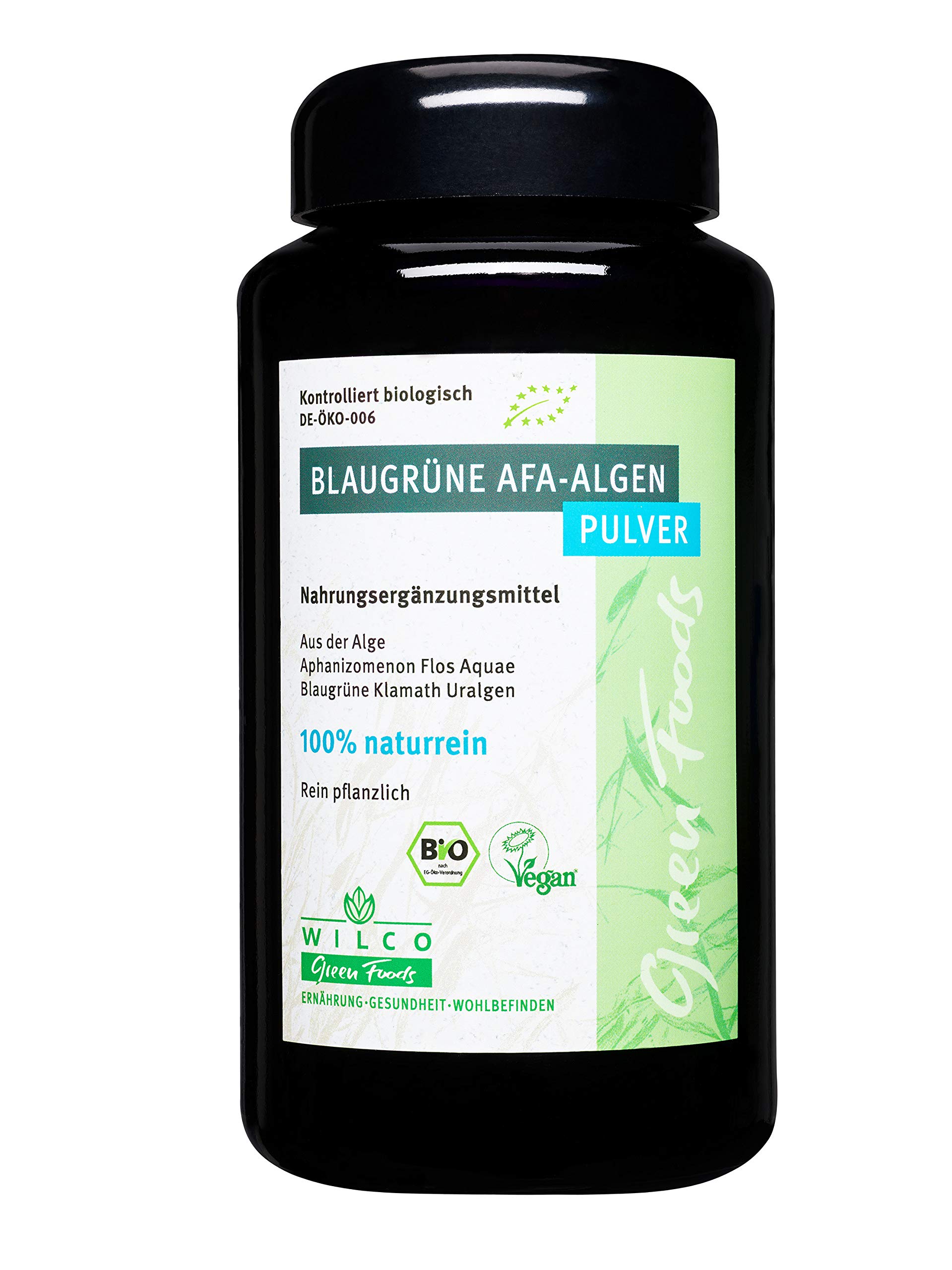 WILCO Bio AFA Algen Pulver 220g - 100% Naturreines Biologisches Nahrungsergänzungsmittel für körperliche Fitness und ein gesteigertes Wohlbefinden - Vitamin B12