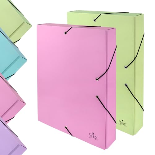 QUIJOTE PAPER WORLD Projektordner – Pastellfarben, Maße 34 x 23,5 x 5 cm, Gummibänder für A4, Schule und Büro, 2 Stück
