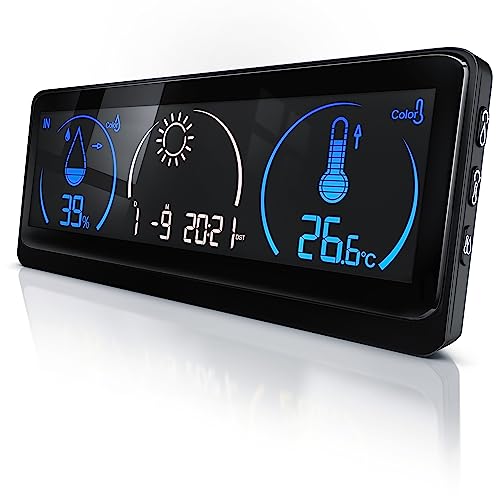 CSL-Computer Funk Wetterstation mit Farbdisplay und Außensensor - DCF Empfangssignal Funkuhr - Innen- und Außentemperatur - Absolut und Relativdruckmodus – Temperaturalarm – 15 Tasten - LCD-Display