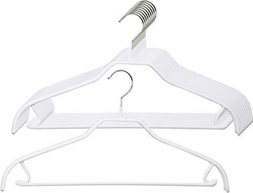 MAWA Kleiderbügel, 10 Stück, platzsparende Universalbügel mit Rockhaken und Steg für Hosen, Röcke und Tops, 360° drehbar, hochwertige Antirutsch-Beschichtung, 41 cm, Weiß